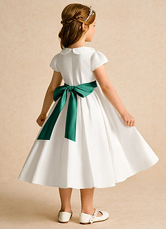 Azazie Deary Flower Girl Dresses Ivory Emerald A-Line Bow Cotton Dress image4