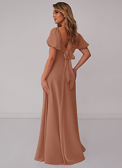 Barbie ♥ Azazie Jurken voor bruidsmeisjes Jurk van Chiffon met A-Lijn Geplooid Bronzeertint image2