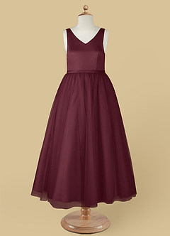 Azazie Marybell Blumenmädchenkleider A-Linie Schleifen Tüll Kleid Cabernetrot image9