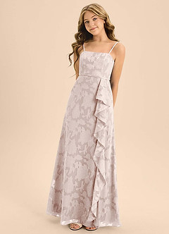 Azazie Kaylee Junior Blushing Pink A-Line with Belt Floral Burnout Dress image5