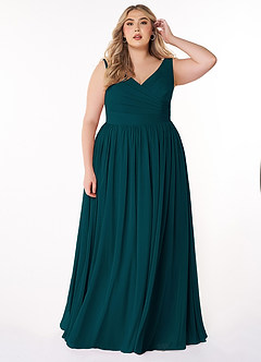 Azazie Keyla Bridesmaid Dresses Pine A-Line V-Neck Pleated Chiffon Dress image6