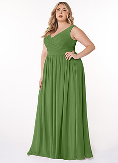 Azazie Keyla Brautjungfernkleider Eine Linie V-Hals Gefaltet Chiffon Kleid Basilikum image8