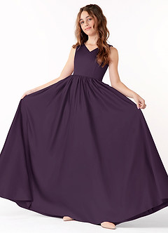 Azazie Hathaway Junior Plum A-Line Bow Matte Satin Dress image1
