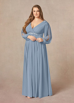 Azazie Gypsy Mother of the Bride Dresses Dusty Blue A-Line V-Neck Sequins Chiffon Dress image10