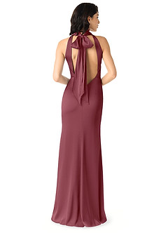 Azazie x Delaney Bridesmaid Dresses Desert Rose Sheath High Neck Stretch Satin Dress image4