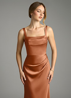 Azazie Alouette Bridesmaid Dresses Copper Mermaid Pleated Stretch Satin Dress image5