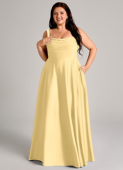 Azazie Shaude Bridesmaid Dresses Butter A-Line Pleated Stretch Satin Dress image11