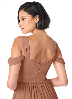Azazie Lianne Robes de demoiselle d'honneur Robe Trapèze en Mousseline de soie Épaule décolletée Bronze image6
