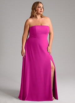 Azazie Wren Vestidos de damas de honor Vestido de Fucsia de Gasa de Corte en A Convertible con Corte Lateral image11