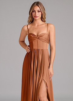 Azazie Tyla Bridesmaid Dresses Copper A-Line Sweetheart Neckline Stretch Satin Dress image8
