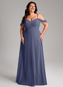 Azazie Marley Jurken voor bruidsmeisjes Converteerbaar Jurk van Chiffon met A-Lijn Off the Shoulder Stormachtig image13