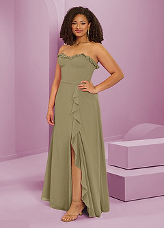 Barbie ♥ Azazie Brautjungfernkleider A-Linie Herzausschnitt Chiffon Kleid Moosgrün image11