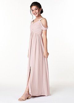 Azazie Lianne Junior Blushing Pink A-Line Off the Shoulder Chiffon Dress image3