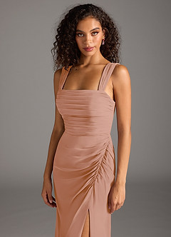 Azazie Jesaphine Bridesmaid Dresses Champagne Rose Sheath Bow Chiffon Dress image7