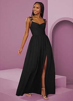 Barbie ♥ Azazie Robes de demoiselle d'honneur Robe Trapèze en Mousseline de soie Plissée Noir image7