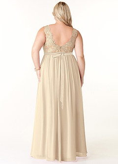 Azazie Elly Bridesmaid Dresses Champagne A-Line Lace Scoop Neck Chiffon Dress image8