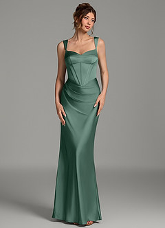 Azazie Mela Bridesmaid Dresses Eucalyptus Sheath Corset Stretch Satin Dress image1