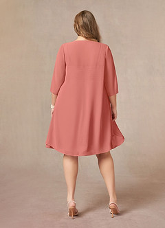 Azazie Olivia Mère de la mariée Robes Robe Trapèze en Mousseline de soie Encolure carrée plissée Rose Saumon image8