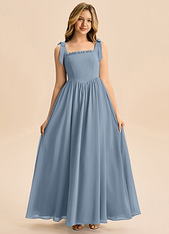 Azazie Delia Junior Abito A-Line in Chiffon Fiocco Blu Polveroso image3