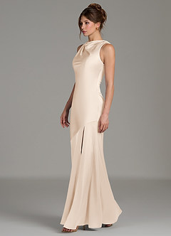Azazie Kiara Robes de demoiselle d'honneur Robe Sirène en Satin extensible Plissée Albâtre Blanc image3
