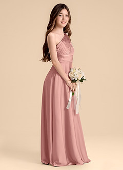 Azazie Charlize Junior Rosette A-Line Pleated Stretch Satin Dress image5