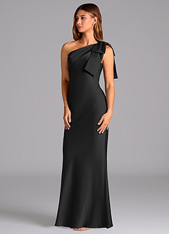 Azazie Yuanna Bridesmaid Dresses Black Mermaid One Shoulder Stretch Satin Dress image4