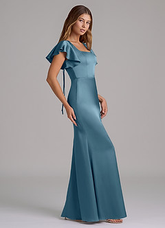 Azazie Elkie Brautjungfernkleider Meerjungfrau-Linie Rechteckiger Ausschnitt Stretch-Satin Kleid Bermudablau image3