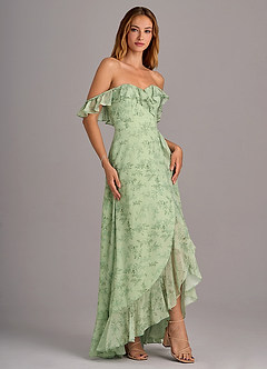 Azazie Lyra Bridesmaid Dresses Green Fern Floral A-Line Chiffon Convertible Dress image4