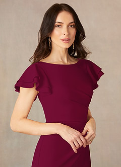 Azazie Peppermint Mother of the Bride Dresses Burgundy Mermaid Scoop Ruched Stretch Crepe Dress image3