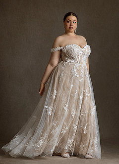 Azazie Florentina Robes à essayer chez vous Robe Trapèze en Tulle Paillettes en forme de cœur Diamant Nude image11
