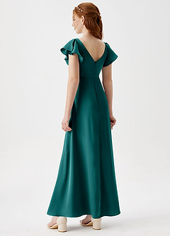 Azazie Omari Junior Peacock A-Line Pleated Stretch Satin Dress image2