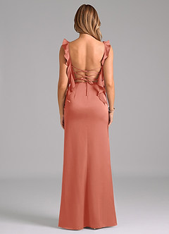 Azazie Jessamine Bridesmaid Dresses Salmon Pink Sheath Corset Stretch Satin Dress image6