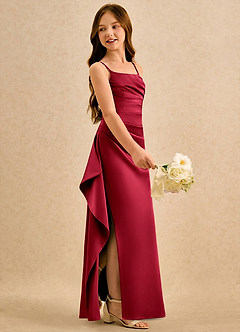 Azazie Cannoli Girls Formal Flower Girl Dresses Scarlet A-Line Pleated Matte Satin Dress image4