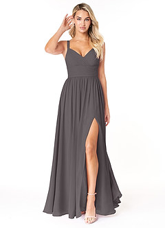 Azazie Chanel Abiti da Damigella Abito A-Line in Chiffon Plissettato Grigio Acciaio image1