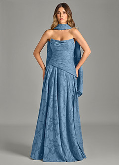 Azazie Gabriela Bridesmaid Dresses Steel Blue A-Line Strapless Floral Burnout Dress image4