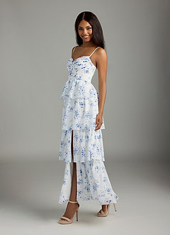 Azazie Kaiden Bridesmaid Dresses Blue Cottage Floral A-Line Sweetheart Neckline Chiffon Dress image11