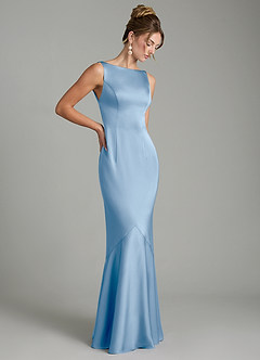 Azazie Tamera Brautjungfernkleider Meerjungfrau-Linie Plissee Stretch-Satin Kleid Puderblau image7