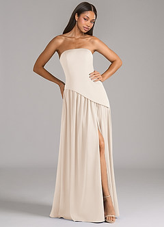 Azazie Adeline Robes de demoiselle d'honneur Robe Trapèze Convertible en Satin extensible Sans bretelle Albâtre Blanc image4