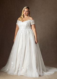 Azazie Rowe Wedding Dresses Diamond White Ball-Gown Off the Shoulder Tulle Dress image11