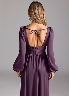 Azazie Norah Bridesmaid Dresses Plum A-Line Stretch Satin Dress image6