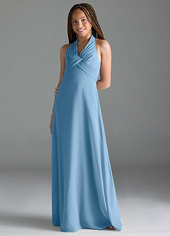 Azazie Tessie Junior Steel Blue A-Line Pleated Chiffon Dress image1