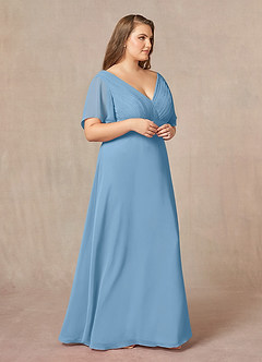 Azazie Alessa Mother of the Bride Dresses Steel Blue A-Line V-Neck Pleated Chiffon Dress image10