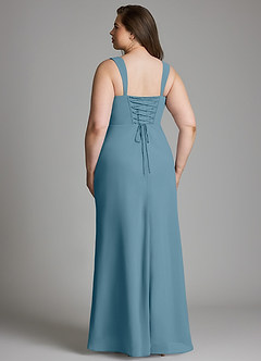Azazie Agustina Brautjungfernkleider Meerjungfrau-Linie Korsett Chiffon Kleid Bermudablau image9