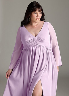 Azazie Teton Zwangerschaps Bruidsmeisjekleding A-Lijn Lange mouw Chiffon Vloerlengte Jurk image12