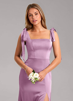 Azazie Frostine Bridesmaid Dresses Wisteria A-Line Bow Stretch Satin Dress image4