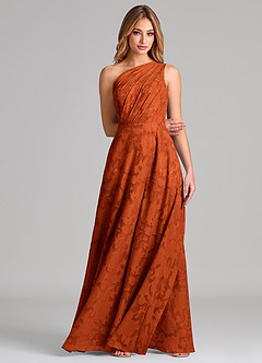 Azazie Phaedra Bridesmaid Dresses Paprika A-Line One Shoulder Floral Burnout Dress image4
