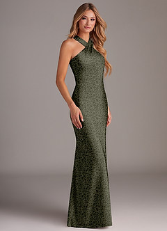 Azazie Doretta Bridesmaid Dresses Willow Green Petite Garden Floral Mermaid Pleated Stretch Satin Dress image4