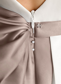 Azazie Cherry Flower Girl Dresses Ivory Taupe Ball-Gown Pleated Matte Satin Dress image6