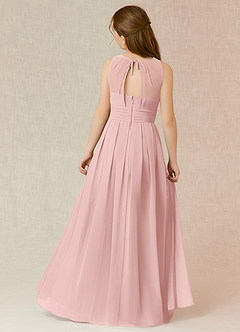 Azazie Bibiane Junior Powder Pink A-Line Pleated Chiffon Dress image2