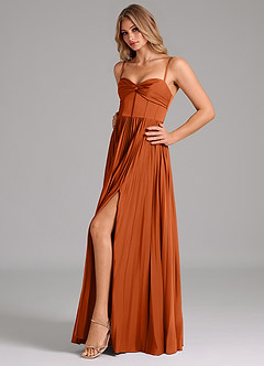 Azazie Tyla Bridesmaid Dresses Burnt Orange A-Line Sweetheart Neckline Stretch Satin Dress image6